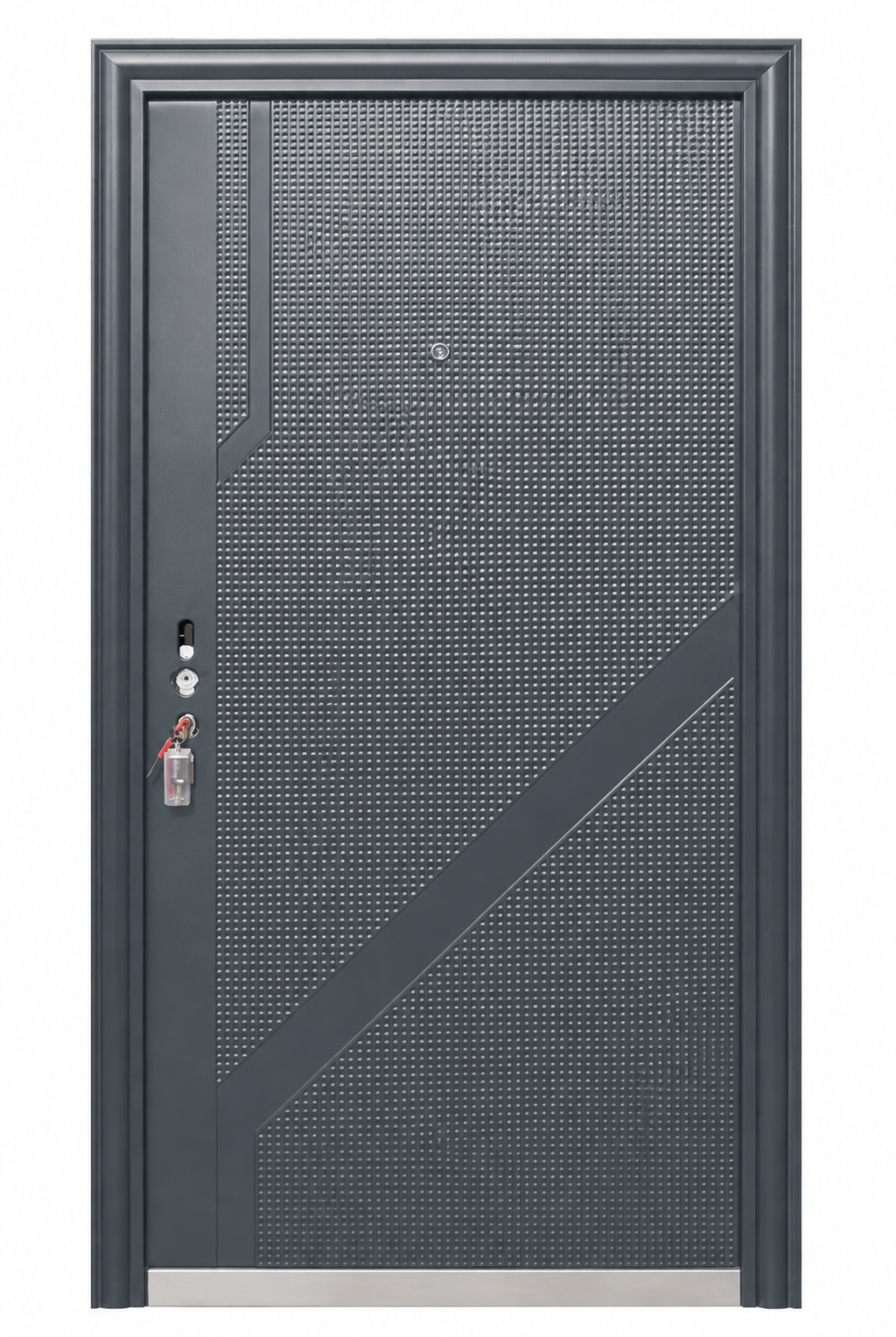 Modern Steel Security Door – Charcoal Gray Geometric Design | F-507