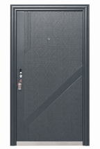 Modern Steel Security Door – Charcoal Gray Geometric Design | F-507