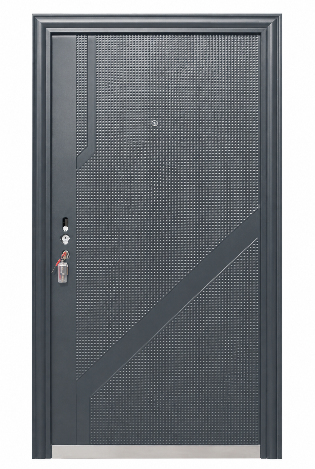 Modern Steel Security Door – Charcoal Gray Geometric Design | F-507
