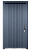 Modern Ribbed Black Steel Security Door | F-617