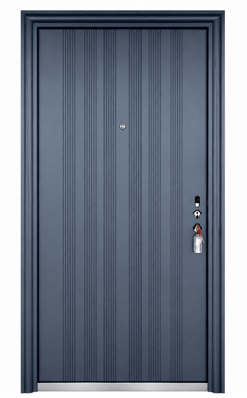 Modern Ribbed Black Steel Security Door | F-617