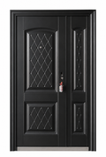 Elegant Black Security Door – Classic Diamond Panel Design| F-009
