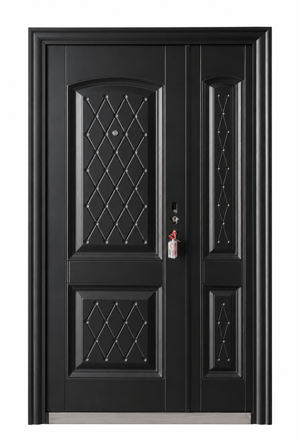Elegant Black Security Door – Classic Diamond Panel Design| F-009