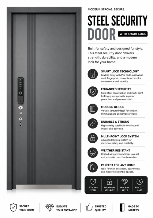 Elegant Charcoal Gray Steel Smart Security Door | F-802