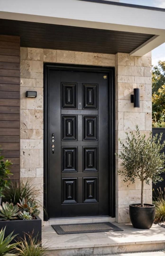 Elegant Black Steel Security Door | F-508