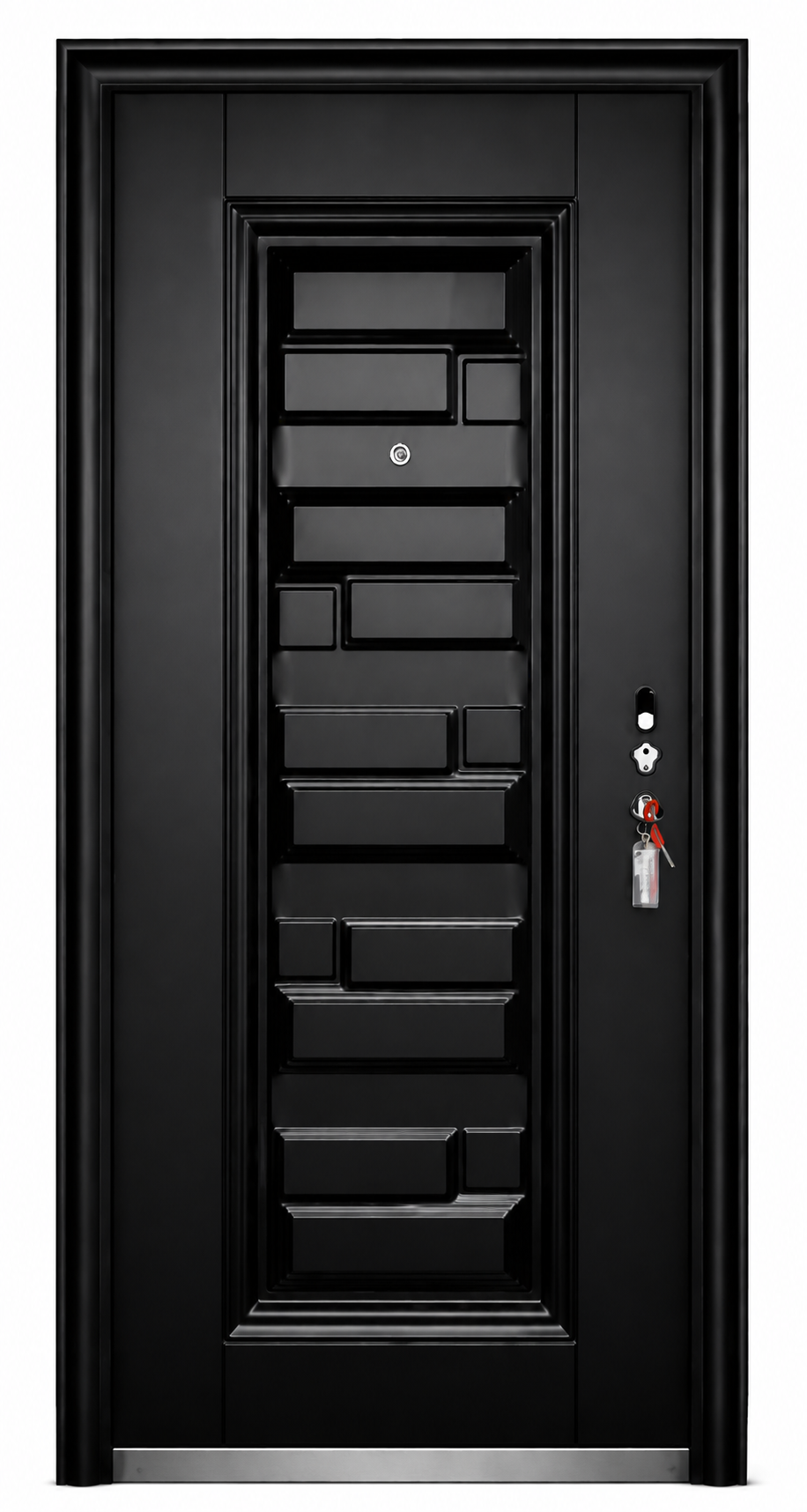 Modern Black Geometric Steel Security Door | F-609