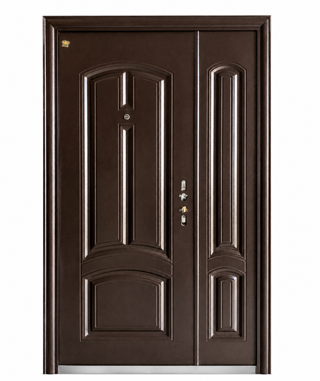 Classic Brown Steel Security Door with Side Panel I F-611